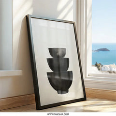 Stacked Bowls Wall Art, Minimalist Kitchen Decor, Black and White Print, Modern Wall Decor, Home Decor - Tawshia