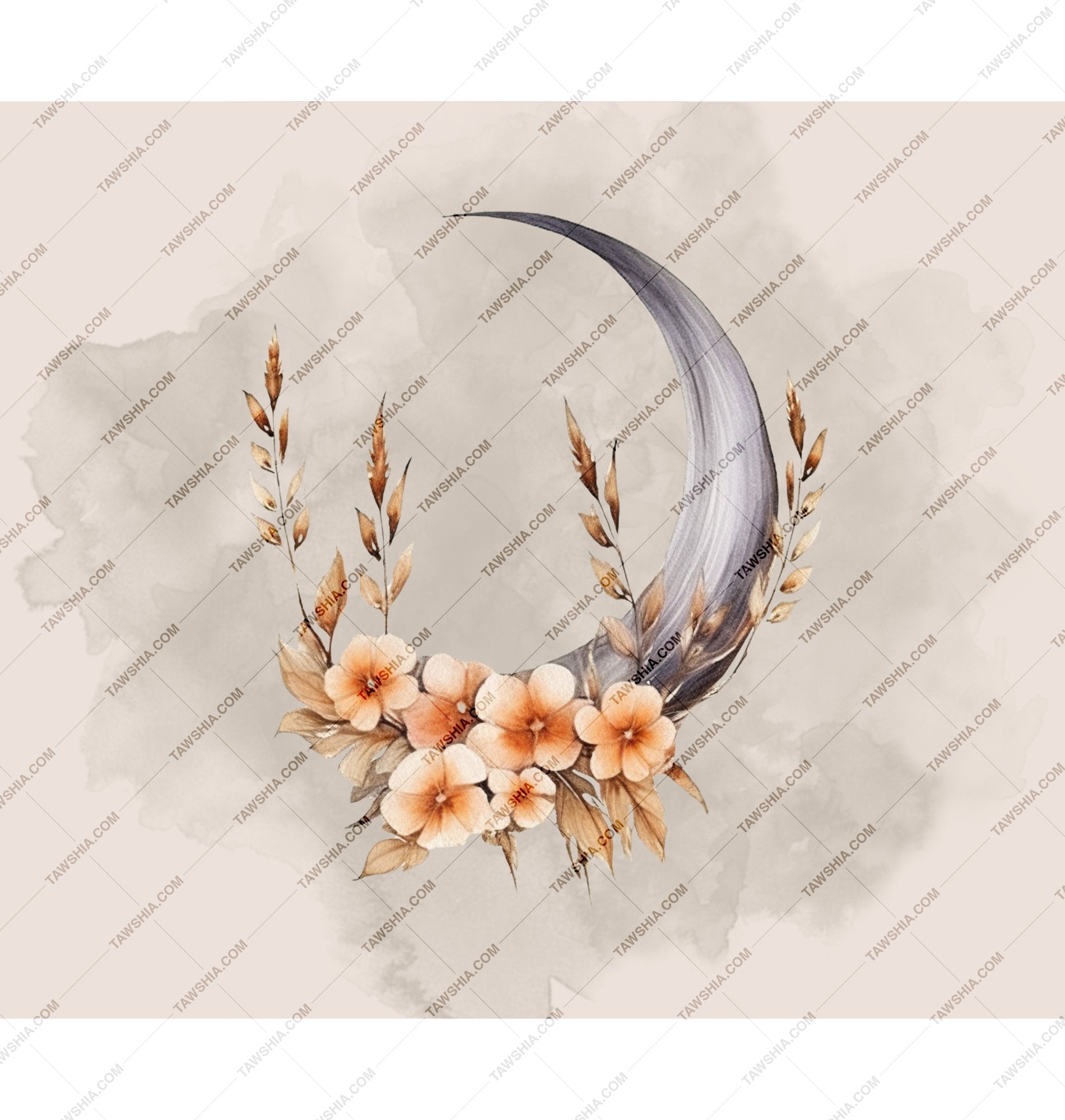 Floral Crescent Moon Art with Botanical Designs product