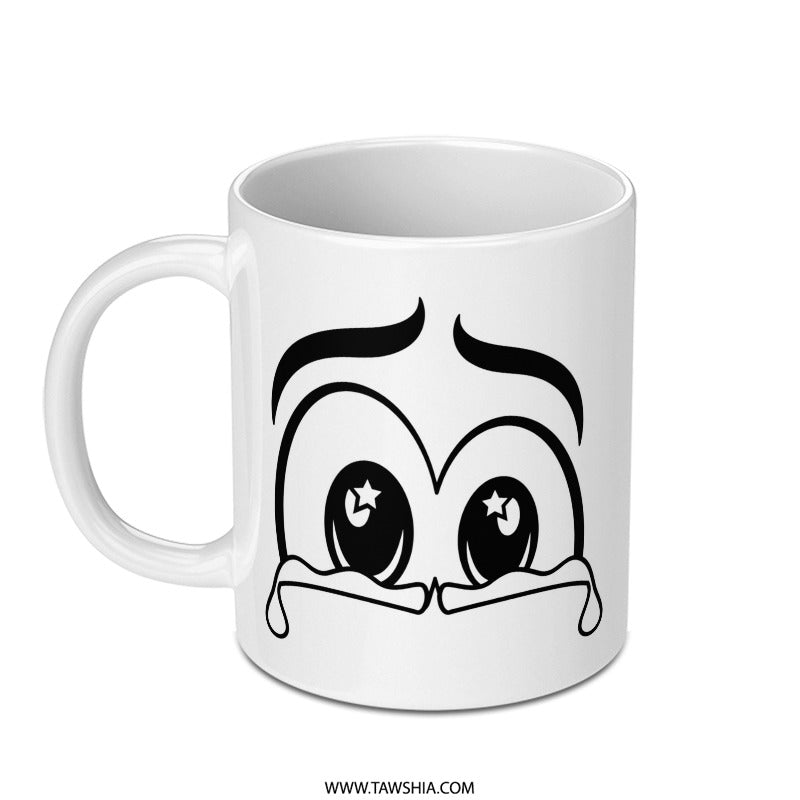 Crying Star Eyes Mug, Emoticon Coffee Mug, Funny Graphic Mug, Expressive Novelty Cup, Unique Cartoon Mug, Quirky Office Gift, Cute Mug - Tawshia