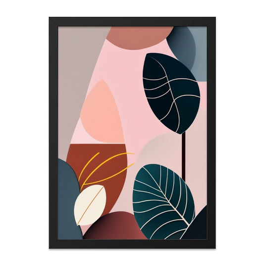 Abstract Leaves Wall Art, Geometric Shapes Print, Modern Botanical Artwork, Contemporary Home Decor, Pastel Colors, Framed Art - Tawshia