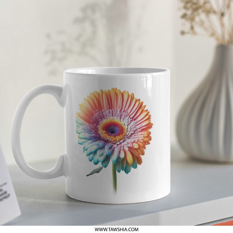Gerbera Flower Mug, Rainbow Floral Mug, Colorful Flower Gift, Unique Coffee Mug, Gift Idea, Floral Art Mug, Pretty Flower Mug - Tawshia