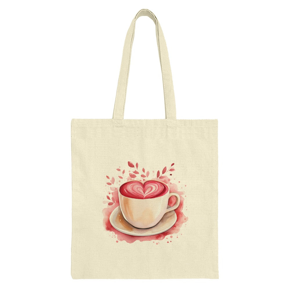 Heart Latte Tote Bag, Coffee Lover Gift, Valentine Gift Bag, Cute Beverage Design, Watercolor Style Tote Bag - Tawshia