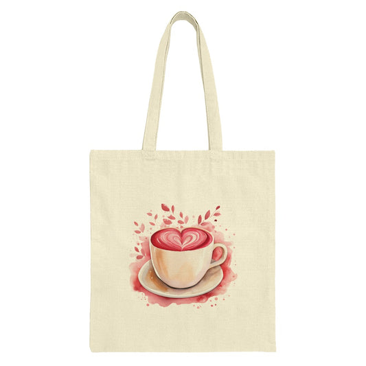 Heart Latte Tote Bag, Coffee Lover Gift, Valentine Gift Bag, Cute Beverage Design, Watercolor Style Tote Bag - Tawshia