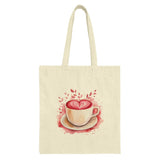Heart Latte Tote Bag, Coffee Lover Gift, Valentine Gift Bag, Cute Beverage Design, Watercolor Style Tote Bag - Tawshia