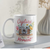 Capture the Moment Mug, Photographer Gift, Floral Camera Mug, Photo Lover Present, Photography Mug, Cute Mug, Aesthetic Mug, Coffee Mug - Tawshia