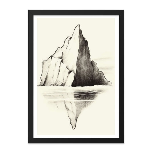 Iceberg Wall Art, Pencil Sketch Print, Mountain Reflection Art, Nature Wall Decor, Minimalist Drawing, Modern Home Decor, Unique Wall Art - Tawshia