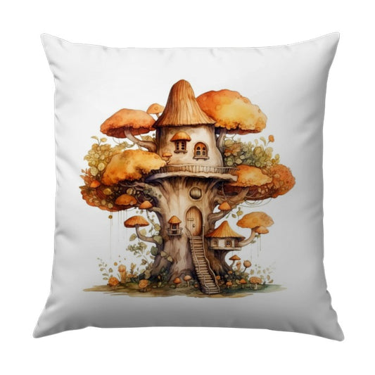 Mushroom House Pillow, Treehouse Pillow, Whimsical Home Decor, Cottagecore Pillow, Fantasy Pillow, Fungi Art Pillow, Unique Pillow - Tawshia