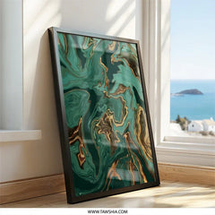 Emerald Gold Abstract Wall Art, Modern Marble Print, Elegant Home Decor, Contemporary Art Print, Fluid Art Design, Unique Wall Decor - Tawshia