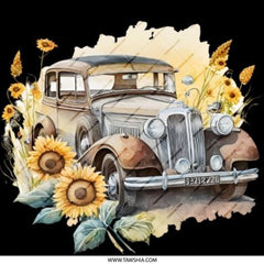 Classic Car Pinback Button, Vintage Auto Floral, Sunflower Lover Gift, Retro Car Badge, Car Enthusiast Pin, Unique Accessories - Tawshia