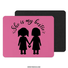 Besties Mouse Pad, Friendship Gift, She is my Bestie Mousepad, Pink Cute Office Decor, Desk Accessories, Gift for Friend, Best Friend Gift - Tawshia