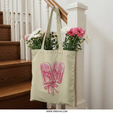 Pink Popsicle Tote Bag, Cute Ice Pop, Foodie Design, Summer Vibes, Unique Gift, Stylish Shopping Bag, Reusable Grocery Bag - Tawshia