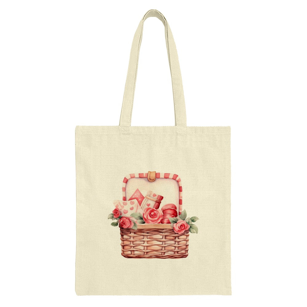 Valentines Tote Bag, Gift Basket Design Tote, Cute Rose Flower Tote Bag, Romantic Gift, Market Bag, Reusable Bag, Unique Totes - Tawshia