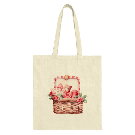 Valentines Tote Bag, Gift Basket Design Tote, Cute Rose Flower Tote Bag, Romantic Gift, Market Bag, Reusable Bag, Unique Totes - Tawshia