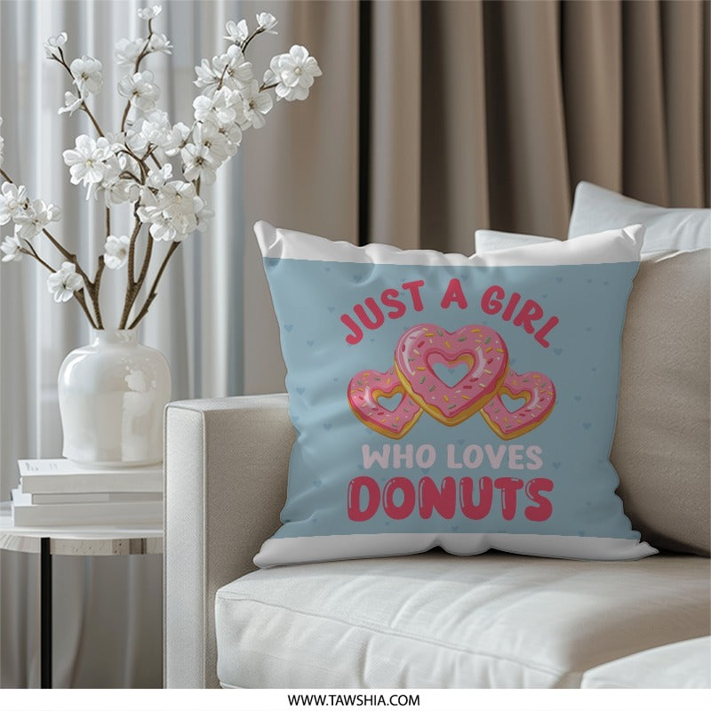 Donut Lover Pillow, Girl Who Loves Donuts, Heart Shaped Donuts Pillow, Sweet Tooth Gift, Foodie Decor, Cute Throw Pillow - Tawshia
