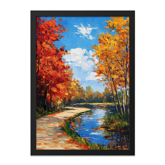 Autumn Landscape Wall Art, Fall Colors Painting, River Scene Print, Colorful Nature Decor, Seasonal Wall Hanging, Scenic Artwork - Tawshia