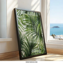 Tropical Palm Leaves Wall Art, Botanical Print, Green Leaf Decor, Jungle Wall Decor, Nature Inspired Art, Modern Wall Hanging - Tawshia