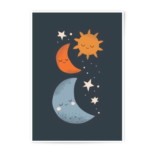 Sun Moon Stars Art Photographic Print, Nursery Wall Decor, Celestial Art, Kids Room Art Print, Whimsical Art, Baby Shower Gift - Tawshia
