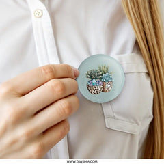 Succulent Plants Pinback Button, Leopard Print Pots, Crystal Decor Button, Cute Plant Lover Gift, Trendy Aesthetic Accessories - Tawshia