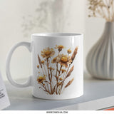 Floral Mug, Daisy Mug, Wheatgrass Mug, Flower Coffee Mug, Botanical Mug, Plant Mug, Nature Mug, Flower Lover Gift, Mug Gift, Unique Mug - Tawshia