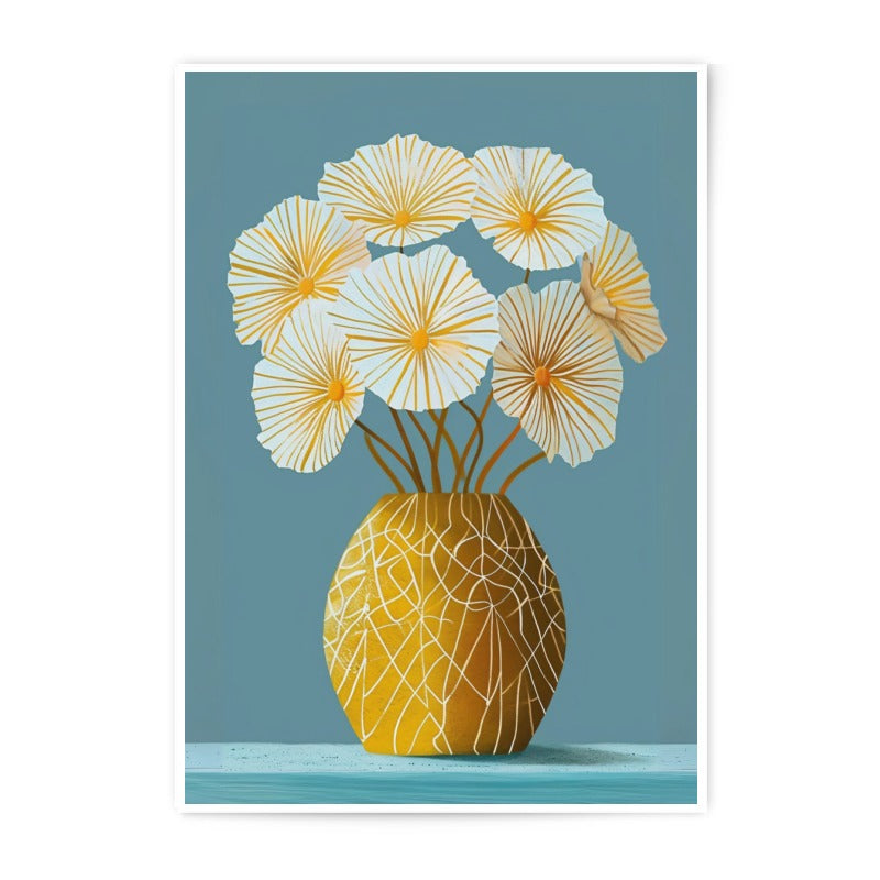 White Flowers Photographic Print, Yellow Vase Wall Art, Floral Illustration Still Life Photography, Botanical Home Decor Art Print - Tawshia