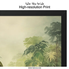 Tropical Waterfall Wall Art, Jungle Landscape Print, Lush Greenery Decor, Nature Inspired Artwork, Calming Oasis Painting - Tawshia