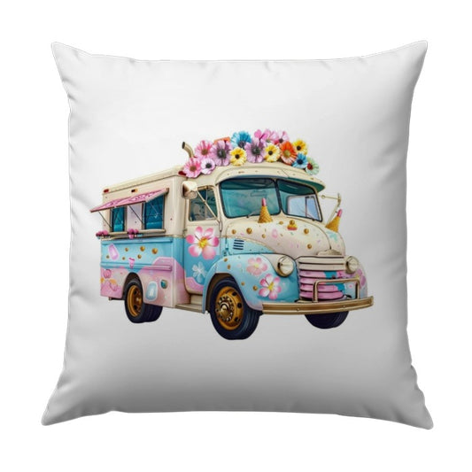 Ice Cream Truck Pillow, Floral Design Pillow, Vintage Truck Art, Unique Throw Pillow, Decorative Pillow, Car Pillow, Home Decor Pillow - Tawshia