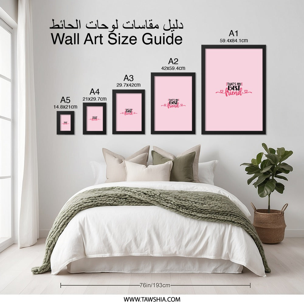 Best Friend Wall Art, Cute Friendship Quote Print, Pink Wall Decor, Gift for Bestie, Modern Wall Art, Typography Wall Art - Tawshia