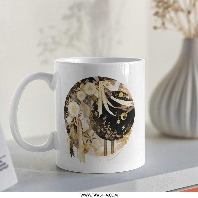 Boho Chic Mug, Celestial Pattern Coffee Mug, Feedback Quote Mug, Minimalist Decor Mug, Unique Gift Idea - Tawshia