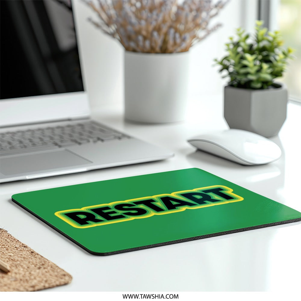 Restart Mouse Pad, Green and Yellow Design, Funny Computer Accessory, Desk Decor, Unique Gift Idea, Office Essential, Gaming Mousepad - Tawshia