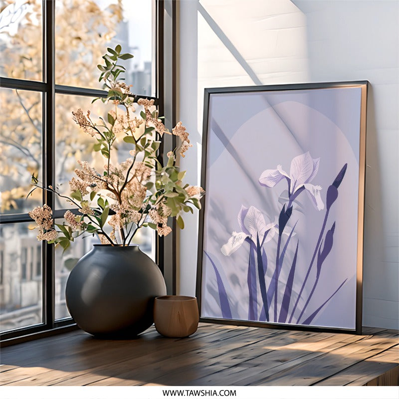 Iris Flower Wall Art, Floral Home Decor, Botanical Print, Purple Iris, Minimalist Art, Modern Wall Hanging, Nature Inspired Gift - Tawshia