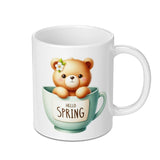 Hello Spring Bear Mug, Cute Bear Mug, Floral Bear Mug, Spring Mug, Tea Cup Bear, Animal Mug, Gift Mug, Coffee Mug, Kawaii Mug - Tawshia