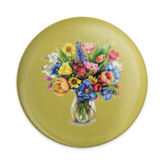 Flower Bouquet Pinback Button, Floral Art Pin, Botanical Badge, Colorful Flowers Gift, Spring Decor, Cute Button, Vase of Flowers Button - Tawshia