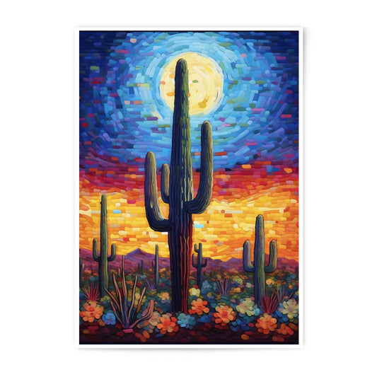 Desert Cactus Photographic Print, Full Moon Art, Southwestern Decor, Colorful Landscape, Nature Wall Art, Desert Sunset Photo (135) - Tawshia