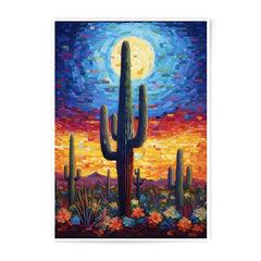 Desert Cactus Photographic Print, Full Moon Art, Southwestern Decor, Colorful Landscape, Nature Wall Art, Desert Sunset Photo (135) - Tawshia