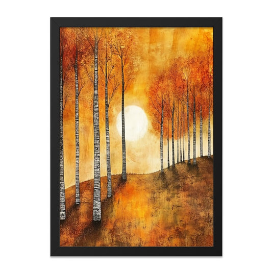 Birch Trees Wall Art, Autumn Landscape Print, Sunset Forest Painting, Warm Colors Nature Decor, Modern Home Art - Tawshia