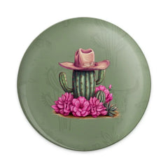 Cactus Pinback Button, Cowboy Hat, Desert Flower Pin, Western Style, Cute Novelty Badge, Trendy Accessories, Gift for Plant Lovers - Tawshia