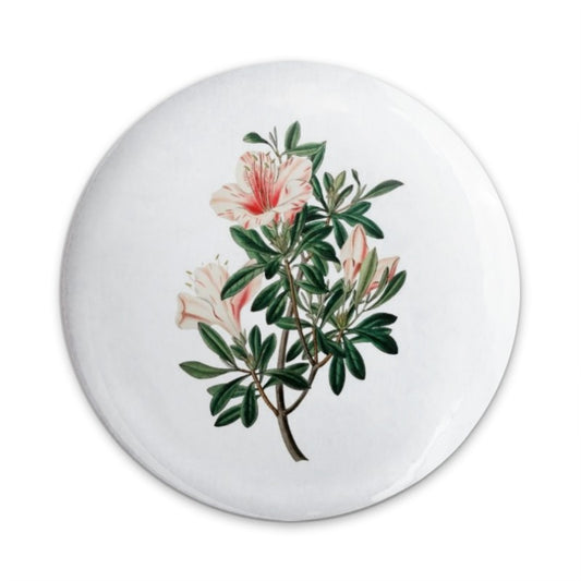 Azalea Pinback Button, Floral Button, Botanical Illustration Badge, Garden Flower, Vintage Style, Gift for Gardener, Plant Lover Button - Tawshia