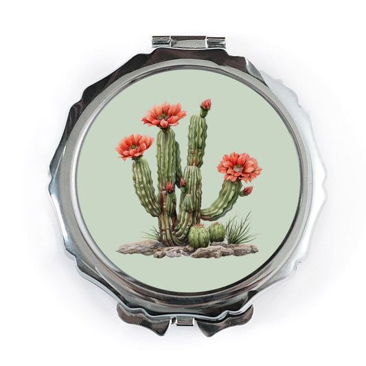 Cactus Flower Pocket Mirror, Floral Succulent Makeup Mirror, Desert Plant Compact Mirror, Travel Mirror, Gift for Her, Botanical Mirror - Tawshia