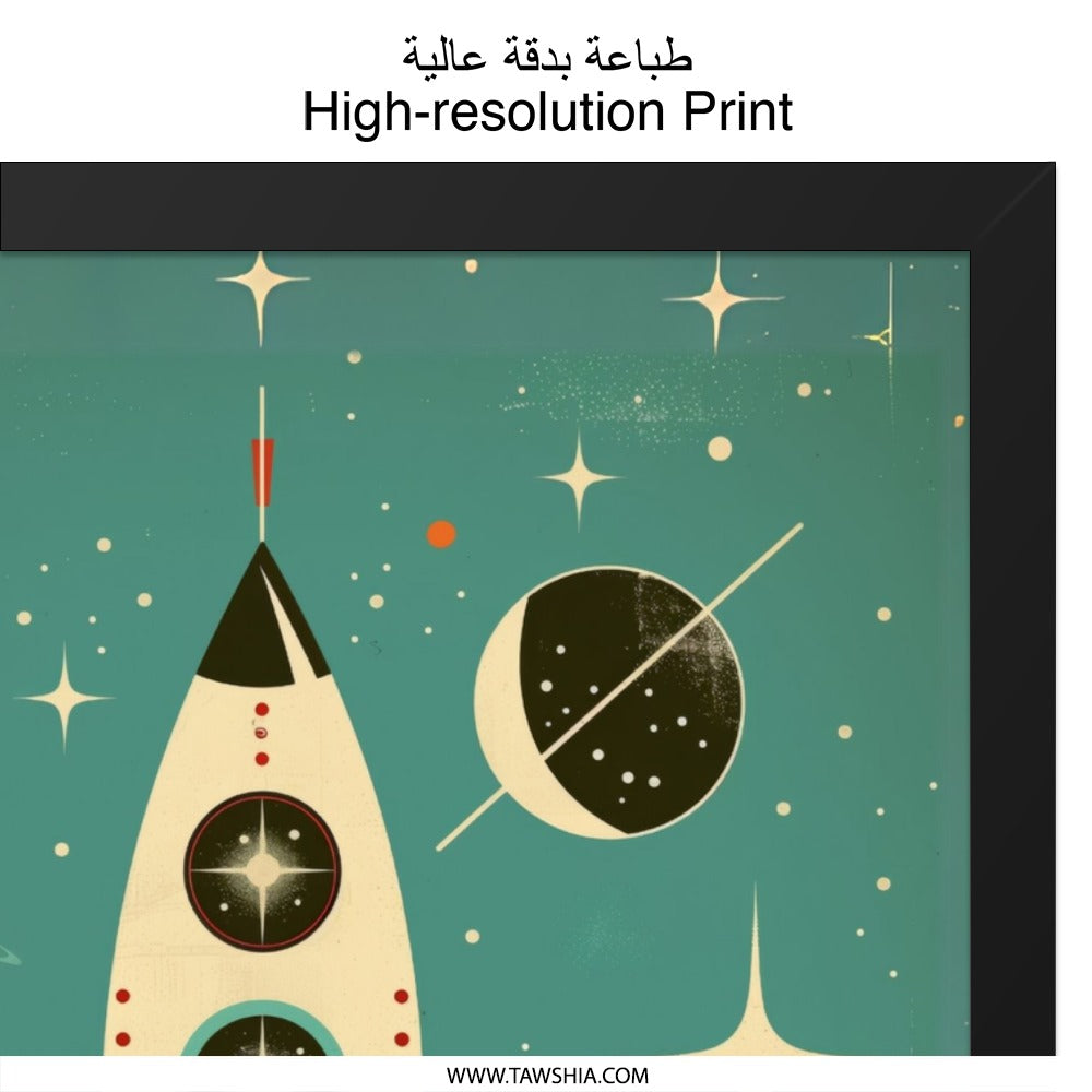 Retro Rocket Wall Art, Space Print, Mid Century Modern Art, Sci Fi Decor, Kids Room Art, Nursery Art, Space Theme, Outer Space Art - Tawshia