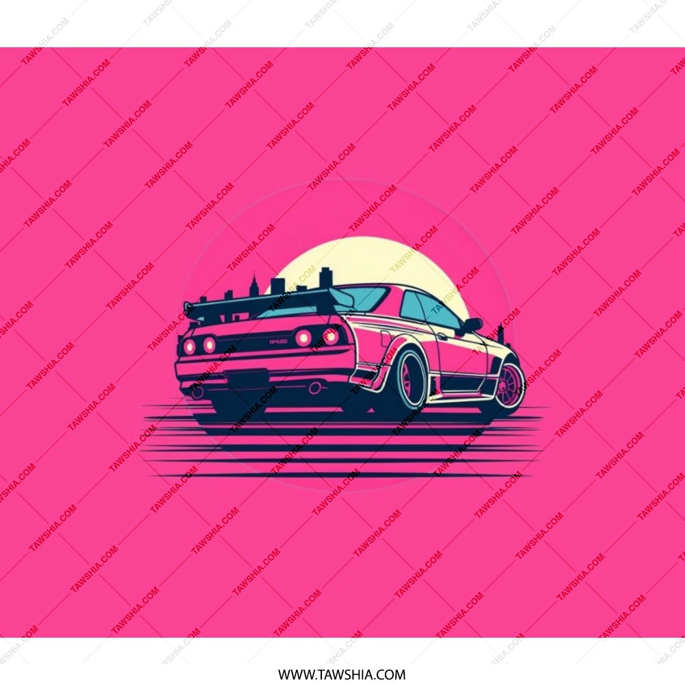 Retro Car Backpack, Vintage Automobile Bag, Pink Sunset Design Backpack, Car Lover Gift, Classic Vehicle Art, Retro Style Back Pack - Tawshia
