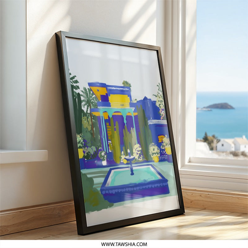 Majorelle Garden Wall Art, Morocco Print, Botanical Garden Art, Exotic Travel Poster, Home Decor, Vibrant Wall Art, Landscape Painting - Tawshia