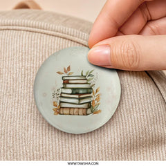 Stacked Books Pinback Button, Watercolor Book Lover Gift, Library Button Badge, Reader Accessories, Cute Button Pin, Teacher Gift Idea - Tawshia