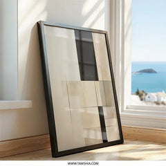 Abstract Geometric Wall Art, Modern Beige Black Print, Minimalist Home Decor, Contemporary Art Print, Large Wall Art - Tawshia