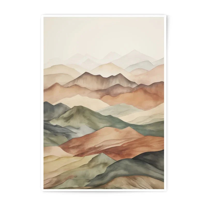 Watercolor Mountain Range Photographic Print, Abstract Landscape Art, Neutral Tones, Home Decor, Wall Art Print, Calming Art Print - Tawshia