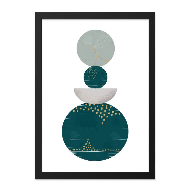 Abstract Circle Wall Art, Modern Geometric Print, Teal and Gold Art, Minimalist Decor, Contemporary Art Print, Home Decor Art - Tawshia
