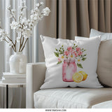Floral Pillow, Lemon Decor Pillow, Summer Pillow, Spring Pillow, Botanical Pillow, Mason Jar Pillow, Accent Pillow - Tawshia