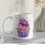 Cupcake Mug, Watercolor Dessert Mug, Cherry Topping Mug, Foodie Gift, Sweet Treat Mug, Unique Coffee Mug, Birthday Gift, Gift for Baker - Tawshia