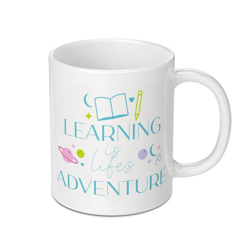 Learning Adventure Mug, Educational Gift, Teacher Appreciation, Book Lover Gift, Inspirational Coffee Cup, Student Gift Idea - Tawshia