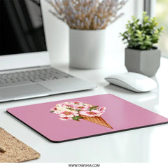 Floral Ice Cream Cone Mouse Pad, Pink Flower Mousepad, Office Desk Decor, Cute Mouse Mat, Girly Aesthetic Mousepad, Gift Idea, Computer Pad - Tawshia