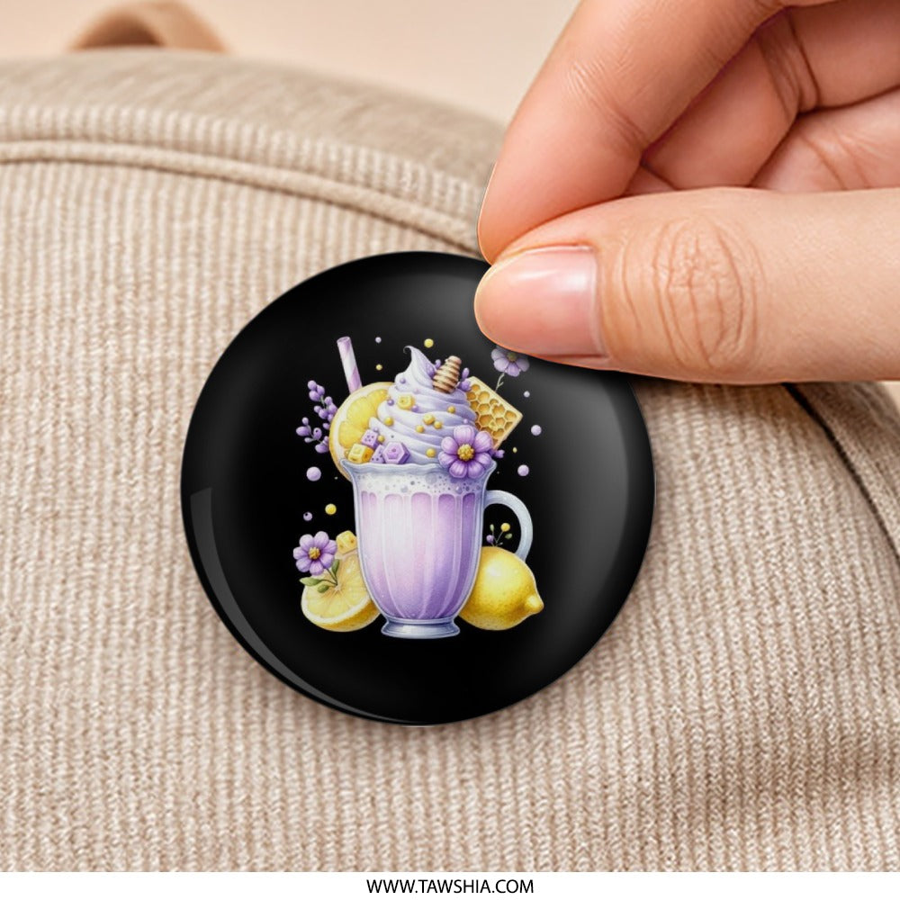 Lavender Lemonade Pinback Button, Floral Drink Badge, Dessert Accessory, Cute Beverage Button, Whimsical Lemon Pin - Tawshia